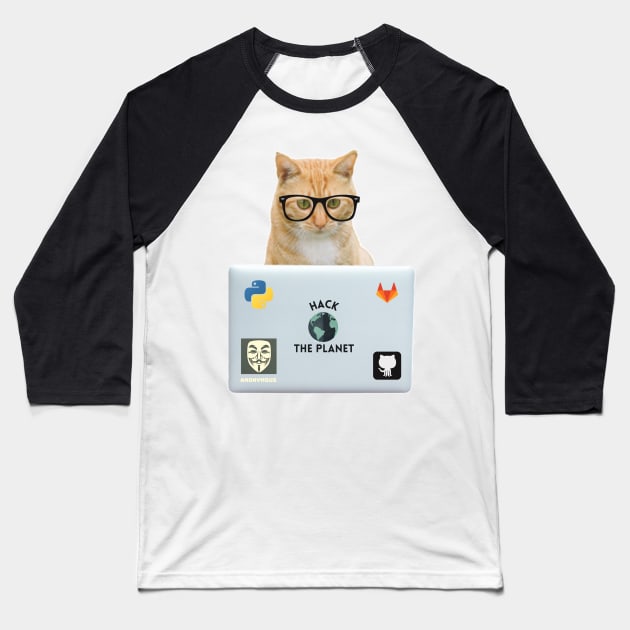 Hacker Cat Baseball T-Shirt by leo-jess